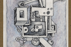 the Chaos Machine, 5\"x5\", mixed media, Hendricks © 2020, all rights reserved