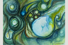 Quiet Currents — gouache and watercolor on paper, approx. 9 × 6 in., 2025