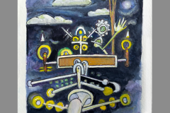 Orbital Mechanics — gouache and watercolor on paper, approx. 5 × 7 in., 2025