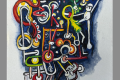 Celestial Dance — gouache and watercolor on paper, 5 × 7 in., 2025