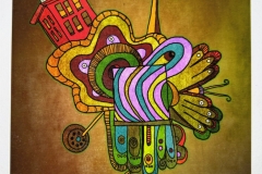 Ode to Peter Max — mixed media on paper, 2025