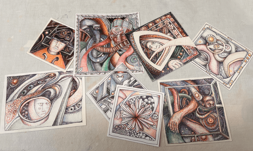 multiple mixed media drawings