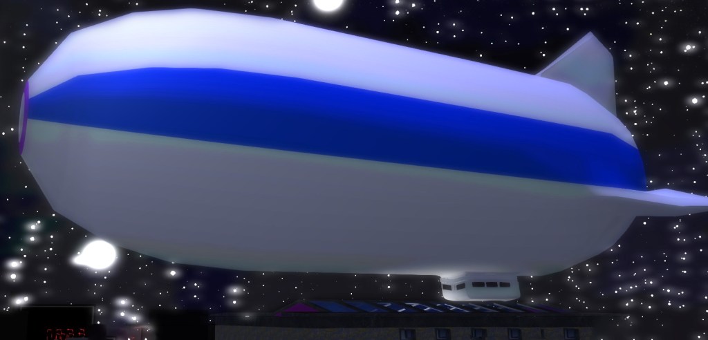 A blimp created and the materials assigned in Blender