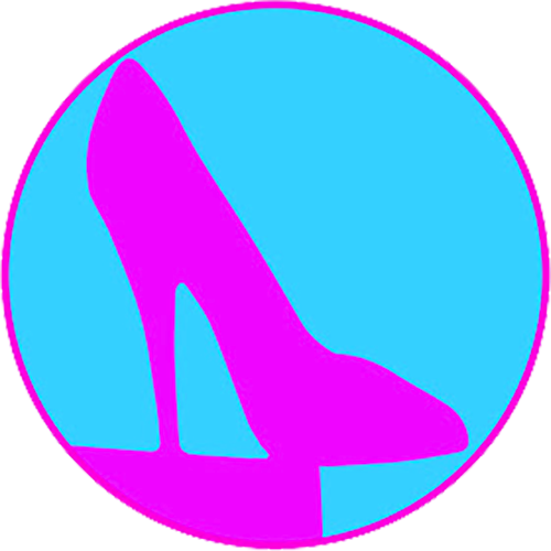 Magenta high heel logo on cyan background, representing ArtChangesLives(Dot)Com and Bill Hendricks’ brand identity.