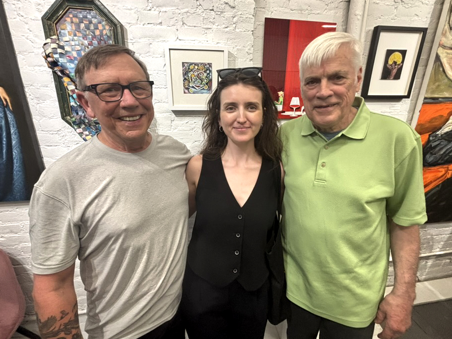 Bill Hendricks, Kaitlin Reid, and Michael Reid pose in front of Marsha P. during The Ordinary exhibition at Collective Z Gallery in Manhattan, June 4, 2026.
